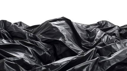 Pile of Black Plastic Bags Isolated on White Background Texture