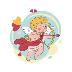 Flat color art of Cupid holding bow and arrow. 