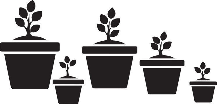 Potted plant growth stages icon set, decreasing size sequence
