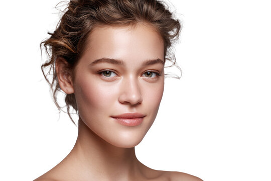 Transparent PNG Close-Up of a Radiant Eurasian Woman Gently Touching Her Cheek with a Calm Serene Expression
