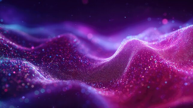 Abstract digital wave forming glowing particle grid