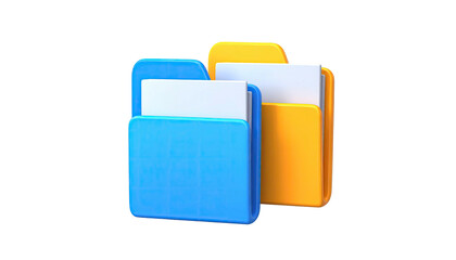 Stacked blue and yellow file folders with blank contents
