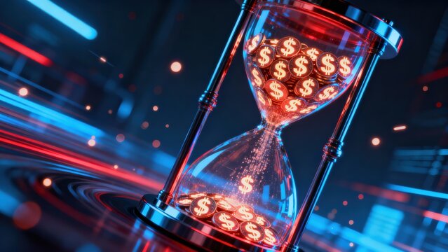 Hourglass with dollar signs, symbolizing time and money.