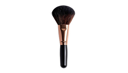 Blush brush with bronze hardware against a stark black background