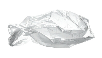 Crinkled, translucent white plastic sheet against black background