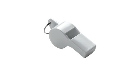 Simple gray whistle with metal ring against a dark background