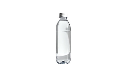 Clear water in a slim plastic bottle against a black background