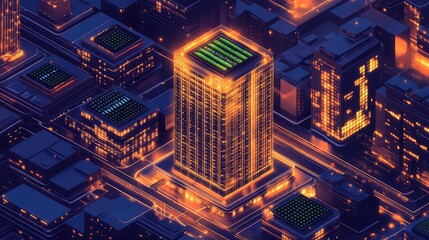 Glowing digital city representing data processing infrastructure concept