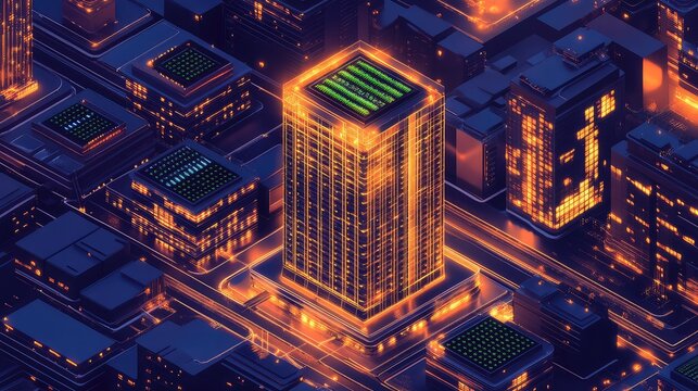 Glowing digital city representing data processing infrastructure concept