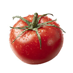Fresh red tomato with water droplets and vibrant green stem  perfect for healthy eating concepts