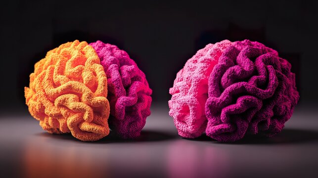 hemispheres. An artistic representation of brain hemispheres, blending warm and cool tones to symbolize creativity and logic. wellbeing guides.