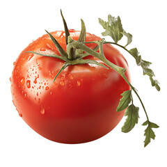 Fresh Red Tomato Still Life with Green Stem and Water Droplets Health and Wellness Image