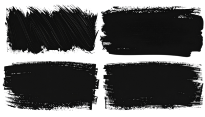 Four textured black rectangles, seemingly brushstrokes, on a transparent background. Each has unique marks