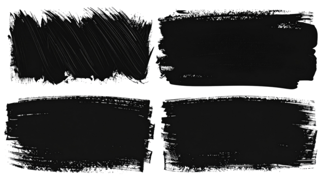 Four textured black rectangles, seemingly brushstrokes, on a transparent background. Each has unique marks - Powered by Adobe