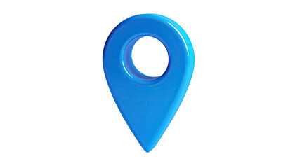 Glossy blue location pin icon isolated against black