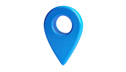 Glossy blue location pin icon isolated against black