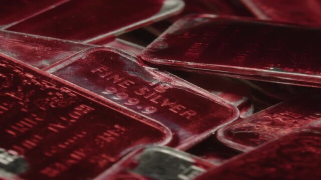 Macro zoom in to pure silver bars covered in blood
