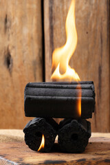 Burning Charcoal Briquettes Stack