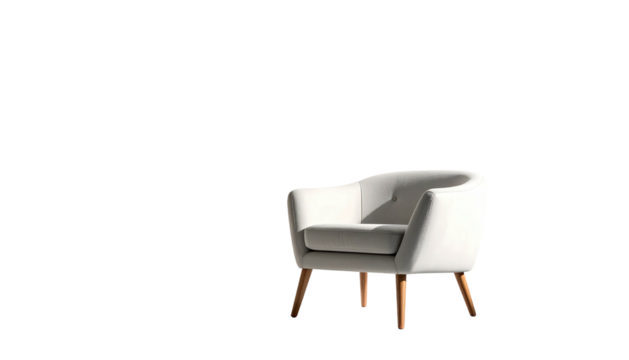 Isolated white armchair with wooden legs on black background
