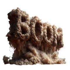 Spectacular word explosion made of smoke and dust  symbolizing power impact and energy with dynamic effect