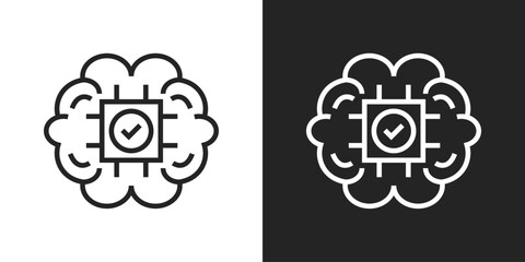 Brain Icon In Black And White Line Style