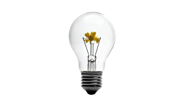Lightbulb with yellow flower filament