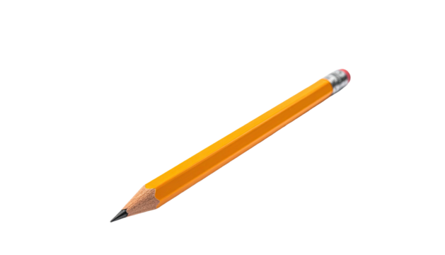 Angled, sharpened, yellow pencil on black background