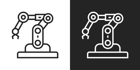 Robotic Arm Icon In Black And White Line Style