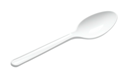 White plastic spoon angled across a dark background