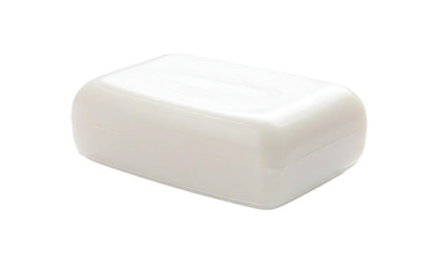 White bar of soap, rounded edges, sitting on black background