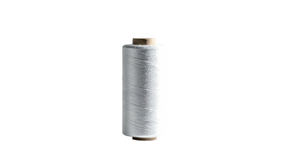 Thread spool, white, centered, on isolated solid black background