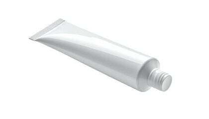 Shiny white tube, cap unattached, isolated against black background