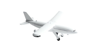 White airplane, aerial view, isolated on dark backdrop