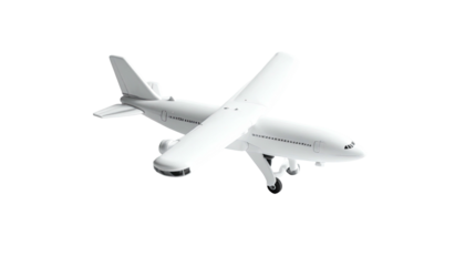 White airplane, aerial view, isolated on dark backdrop