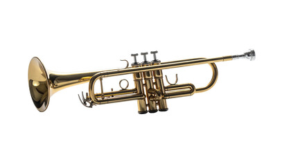 Gleaming gold trumpet on black backdrop, classical instrument