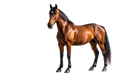 Sleek brown horse stands elegantly against black background