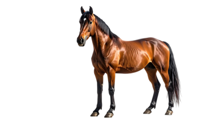 Sleek brown horse stands elegantly against black background