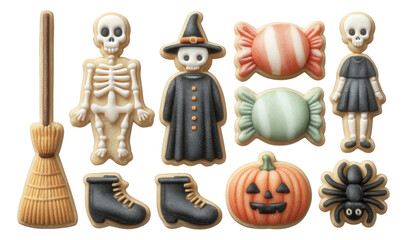Spooky Halloween Cookies with Skeletons, Witch, Candies, Pumpkin and Spider Shapes