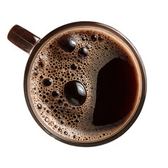 Close up top view of dark coffee in a transparent glass cup  providing a feeling of relaxation and morning energy