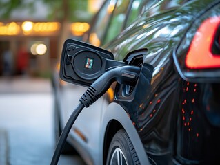 Naklejka premium Electric Car Charging in Urban Setting