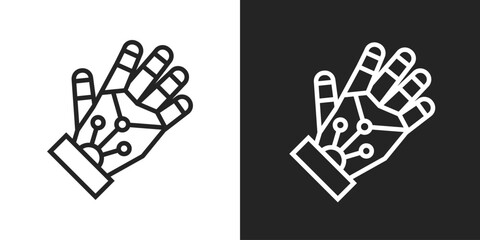 Hand Robot Icon In Black And White Line Style