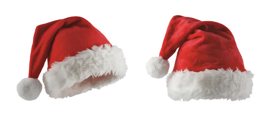 Red Santa hats isolated on transparent background