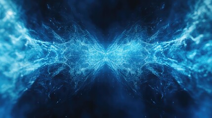 Blue energy waves flowing in symmetrical abstract space