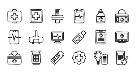 Hand drawn healthcare icons on white background for medical content