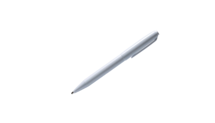 Sleek silver pen at an angle on black background