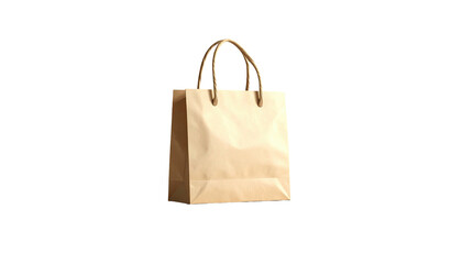 Beige paper shopping bag with simple rope handles, centered on a dark background, with naturalistic lighting