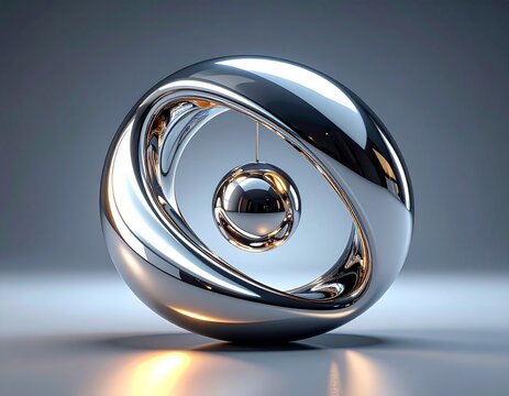 Modern silver sculpture with hanging orb design - Powered by Adobe