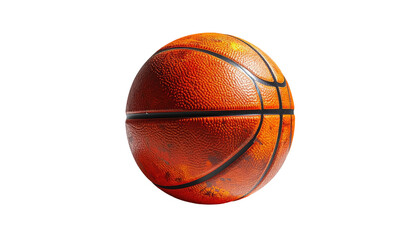 Worn basketball floating against a stark black background