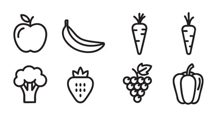 Healthy fruits and vegetables minimal style outline vector illustration design