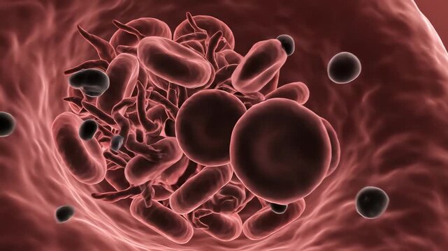 Carbon monoxide displacing oxygen in red blood cells, hemoglobin structures binding to CO molecules, the red glow of oxygen fades into dull crimson